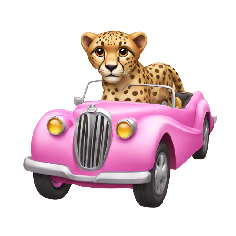 絵文字：チーター、ピンクの車を運転する