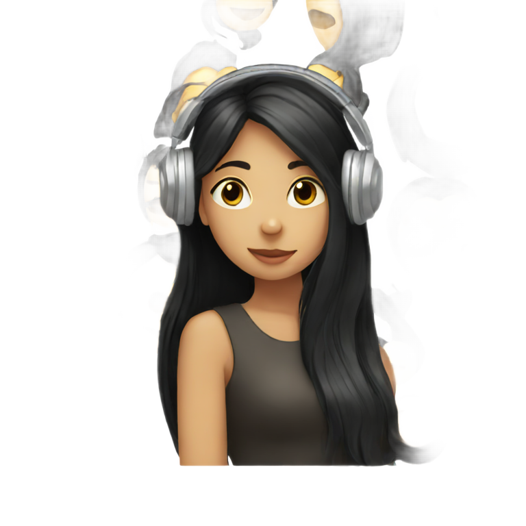 genmoji : Fille aux longs cheveux noirs écoutant de la musique