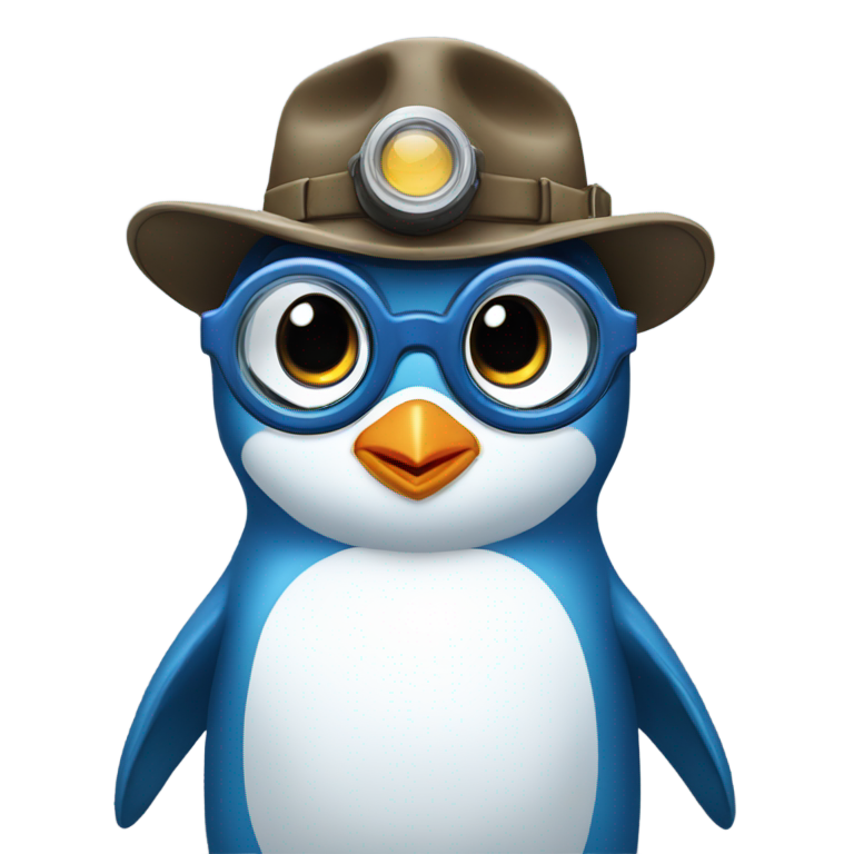genmoji：blue penguin character with trooper hat and round goggle
