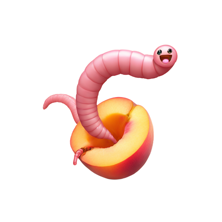絵文字：桃から出てくる太いピンクの虫