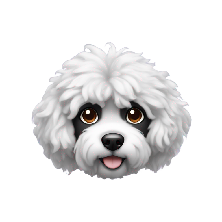genmoji: all black multipoo dog with black colored eyes and fluffy hair