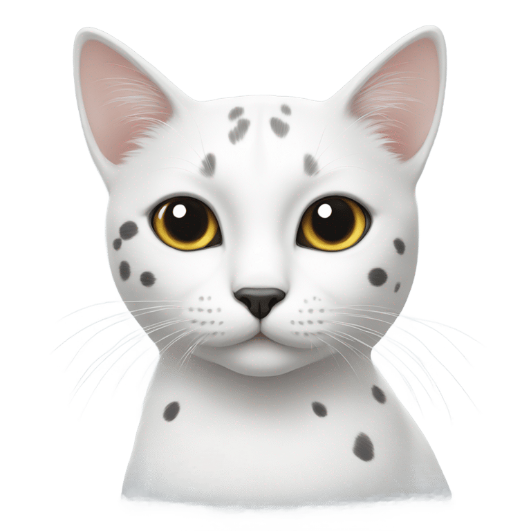 genmoji: white cat with black spots on head