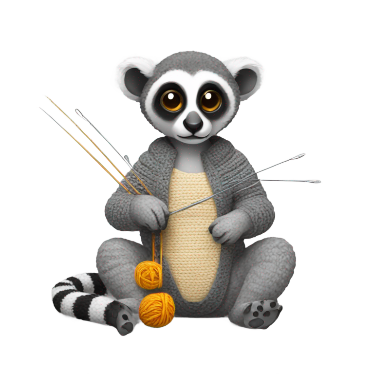 genmoji: Lemur with crocheting needles, crocheting a sweater