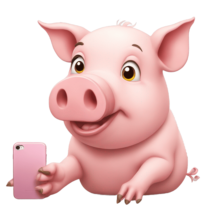 genmoji : Cochon regardant un iPhone