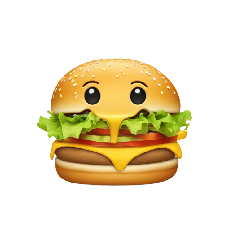 絵文字：ハンバーガーを食べるスマイル顔