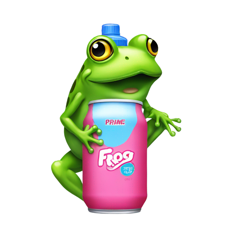 genmoji : Grenouille buvant Prime (boisson énergétique en bouteille plastique, créée par les YouTubers KSI et Logan Paul)