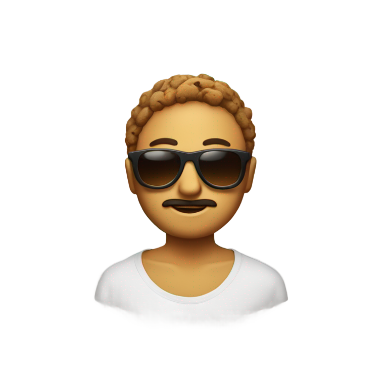 genmoji : Un cookie sans pépites de chocolat, portant des lunettes de soleil et ayant l'air cool. Pas de sourire, plein de swag et d'attitude.