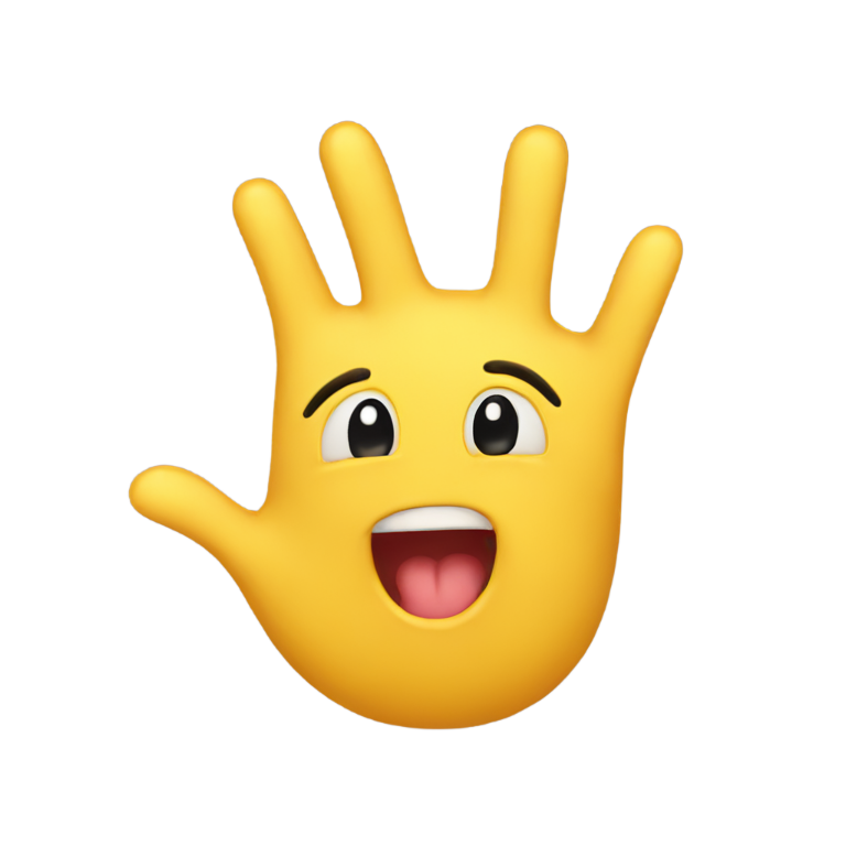 絵文字：黄色の顔が赤らんで手を前に出す絵文字