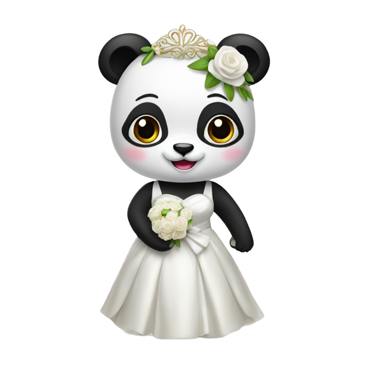 絵文字：ウェディングドレスを着たパンダの女性