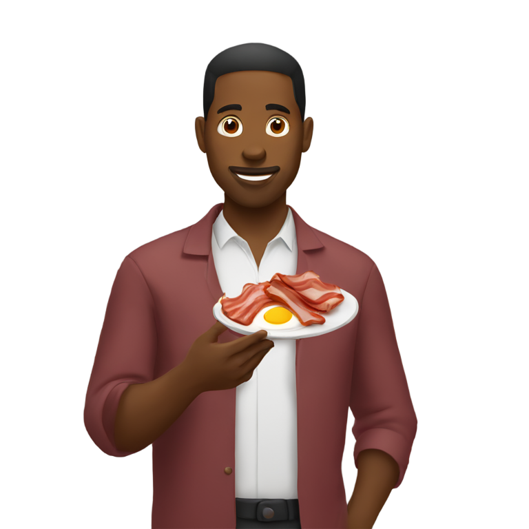 genmoji : Point d'interrogation ; homme noir tenant du bacon et des œufs