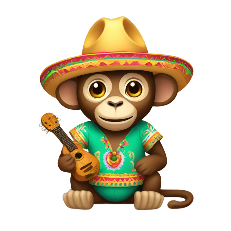genmoji: A monkey with Mexican hat clothes and maracas