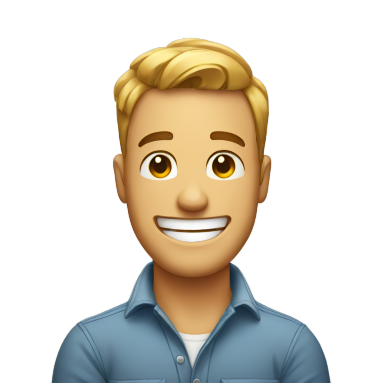 genmoji：一个家伙笑着双手交叉在脖子上