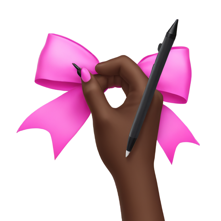 絵文字：black hand with long nails writing with a pink bow pen