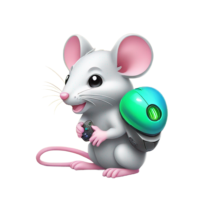 genmoji : Souris mignonne tenant une souris de jeu RGB