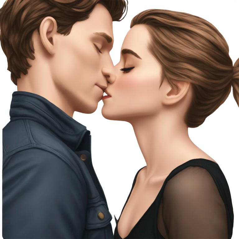 genmoji : Image réaliste de Tom Holland embrassant Emma Watson