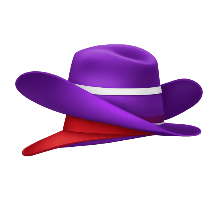 genmoji : A women hat with background red and hat white with a band purpple