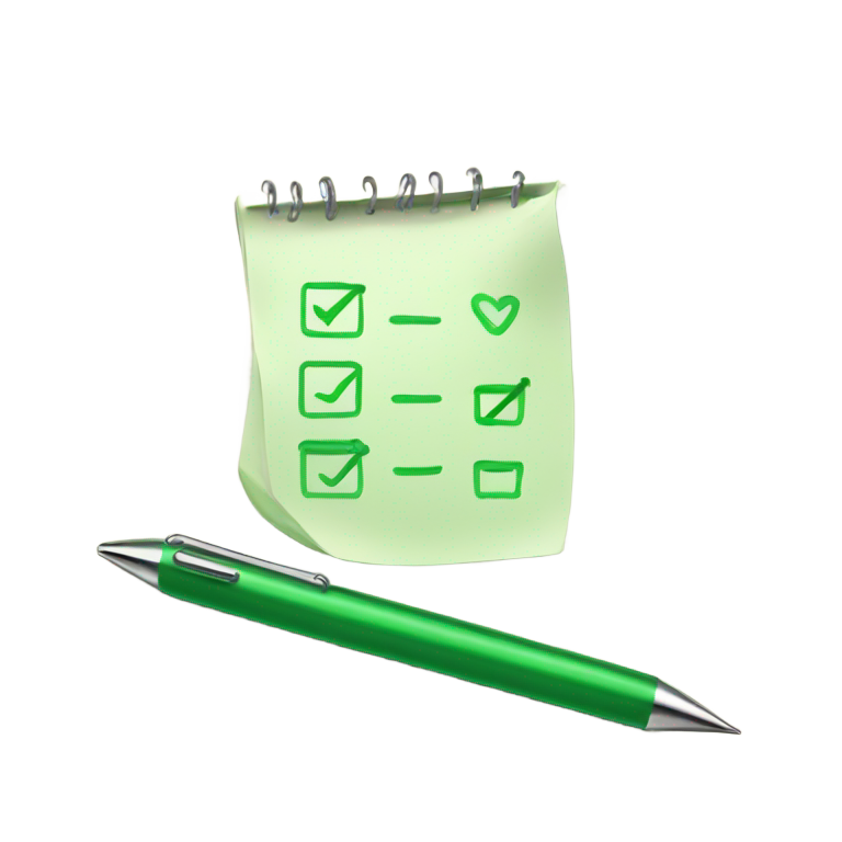 genmoji: task list with green check marks and a pen