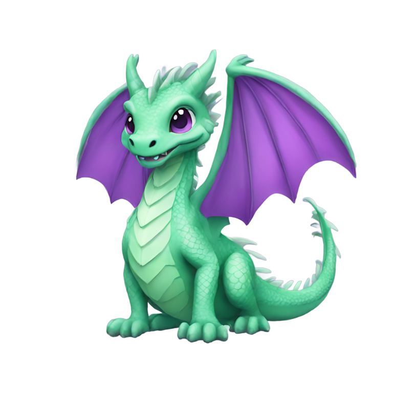 genmoji: Mint green dragon with Purple wings