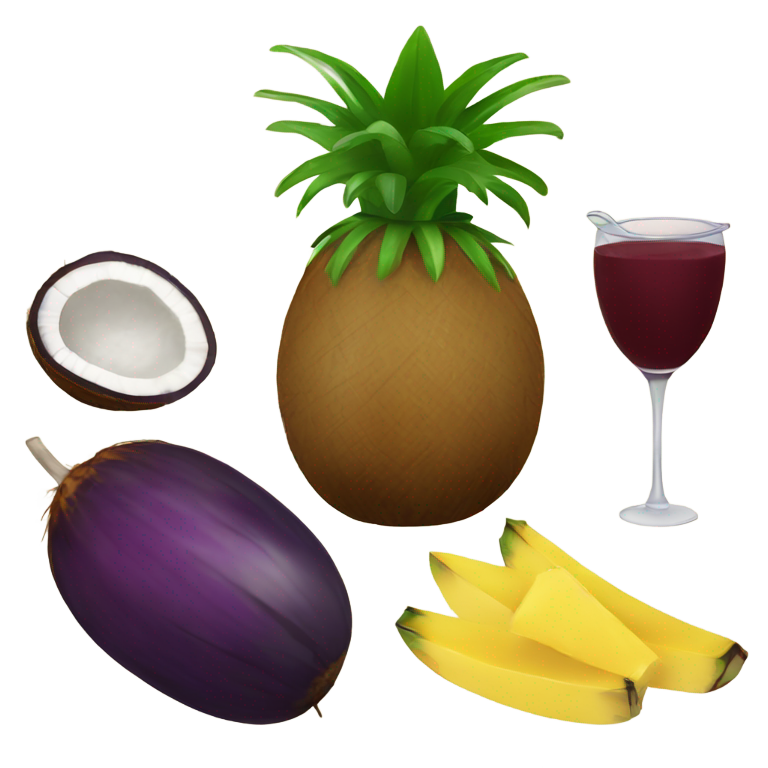 genmoji : Noix de coco, tajine, noix de coco, aubergine, ananas