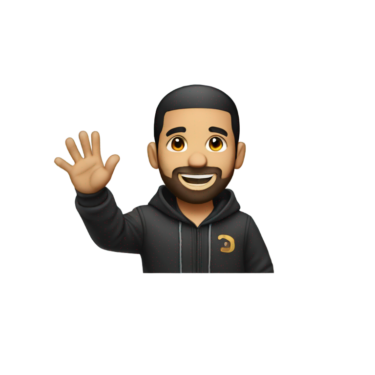 genmoji : Drake souriant et faisant signe de la main