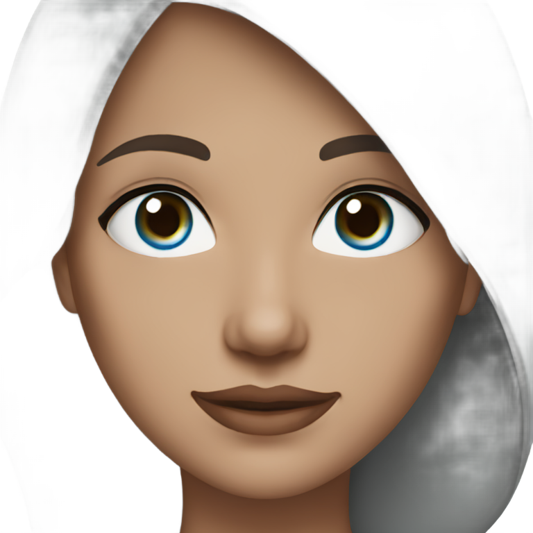 genmoji : Femme à la peau claire, cheveux brun foncé dépassant les épaules, yeux bleu clair.