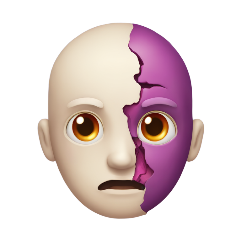 genmoji : Émoji au visage pâle avec une tache irrégulière rouge-violacée sur le côté du visage, indiquant l'hypostase cadaverique (livor mortis). Style émoji, art numérique.