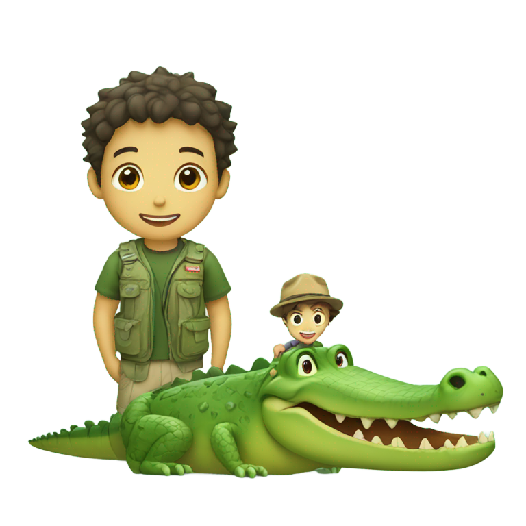 絵文字：crocodile with a boy of a plane