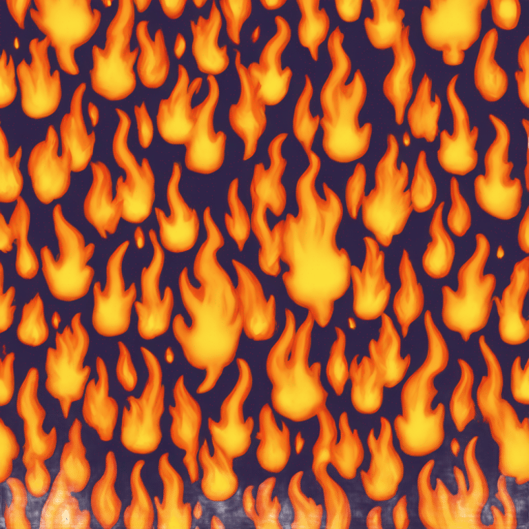 絵文字：A single, vibrant fire emoji with bright orange and yellow flames flickering upward, symbolizing heat and energy.