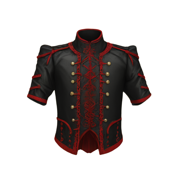 genmoji: red and black gothic vintage jacket , religious iconography