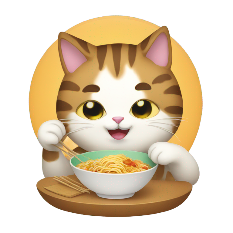 genmoji: Cat reading while eating ramen