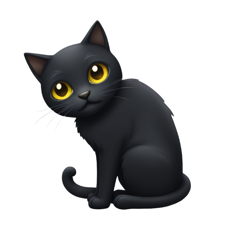 絵文字：黒い神秘的な猫、暗闇で白く輝く目を持つ