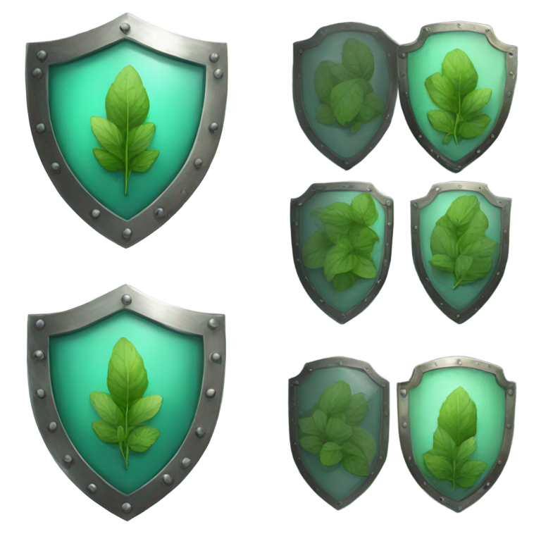 絵文字：a metal shield with mint leaves behind it x a war shield with mint