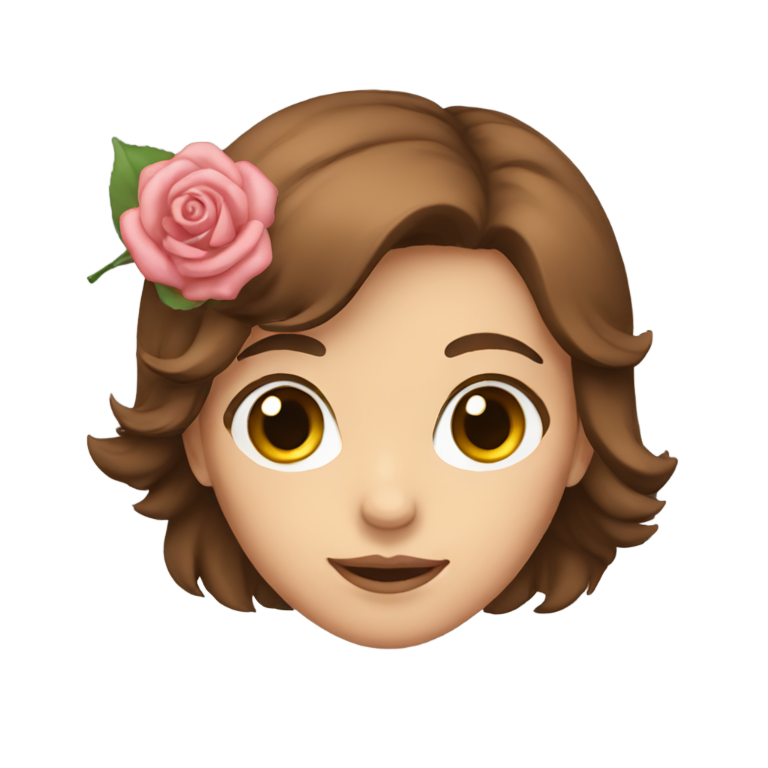 genmoji : Fille aux cheveux bruns avec une rose derrière l'oreille
