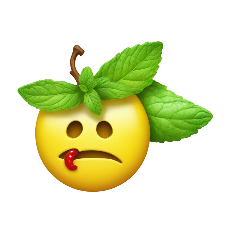 genmoji：Yellow smiley face eating a spicy mint candy piece