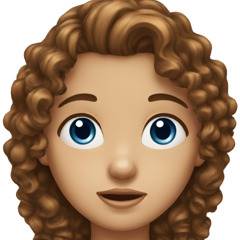 genmoji：棕色长卷发蓝眼睛女孩假装惊讶