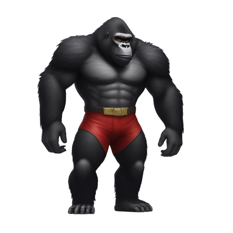 genmoji : Gros gorille mok debout à côté de Shadow le hérisson