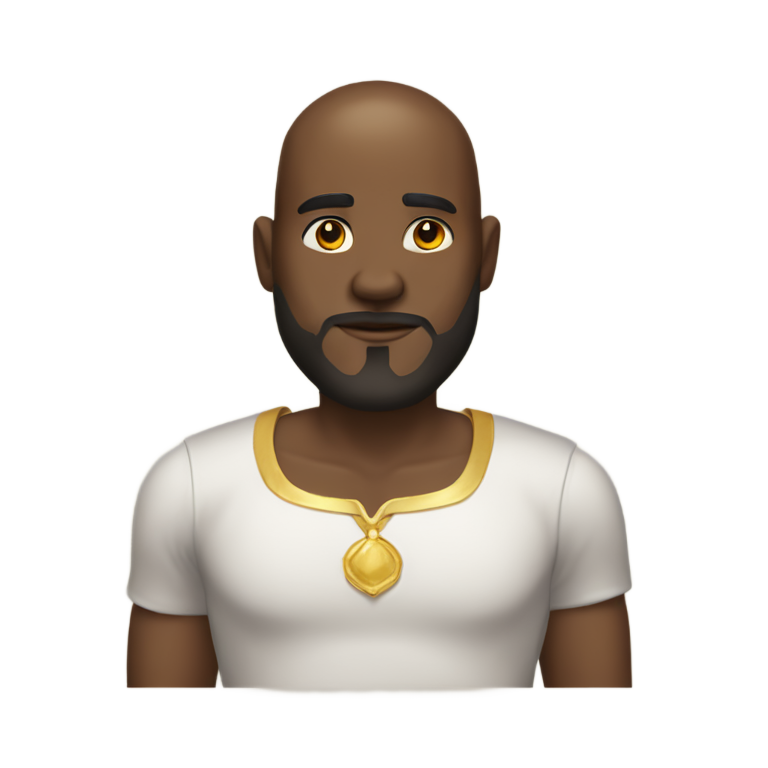 genmoji：非裔美国男子，秃头长胡须，肤色与衬衫同色。画面显示头部至半身。无衬衫，戴金冠。