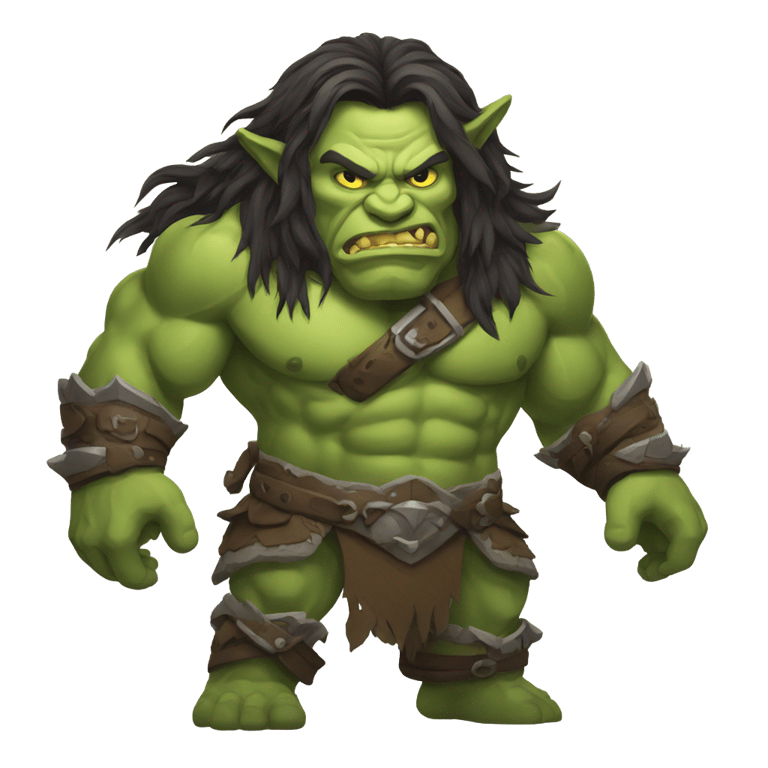 genmoji : Un guerrier orc musclé aux cheveux longs et au ventre découvert