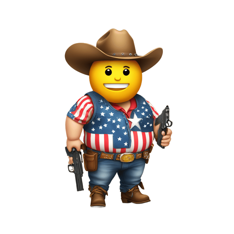 絵文字：Obese emoji with cowboy hat and gun in American flag clothes