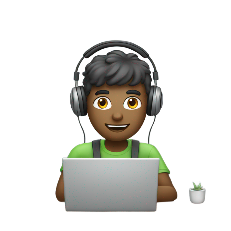genmoji: A guy with headphones working on laptop showing AI models image
