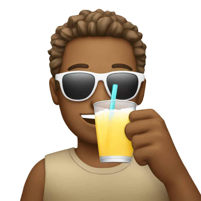 絵文字：サングラスをかけた白人男性がストローで透明な白い飲み物を飲んでいます。