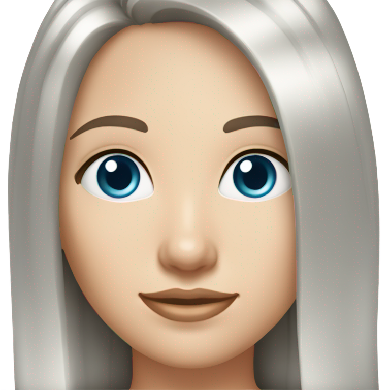 genmoji : Une femme à la peau très claire, aux cheveux bruns foncés longs dépassant les épaules et aux yeux bleu clair.
