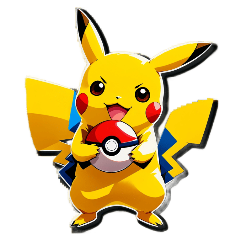 prompt: Pikachu holding a pokeball