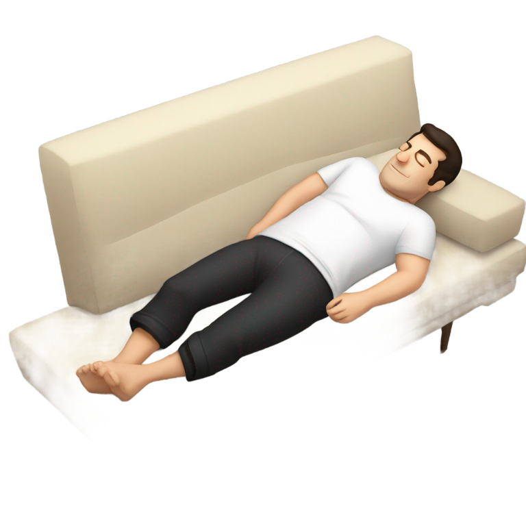 genmoji：马克斯·格林菲尔德穿着黑色短裤，躺在沙发上睡觉。