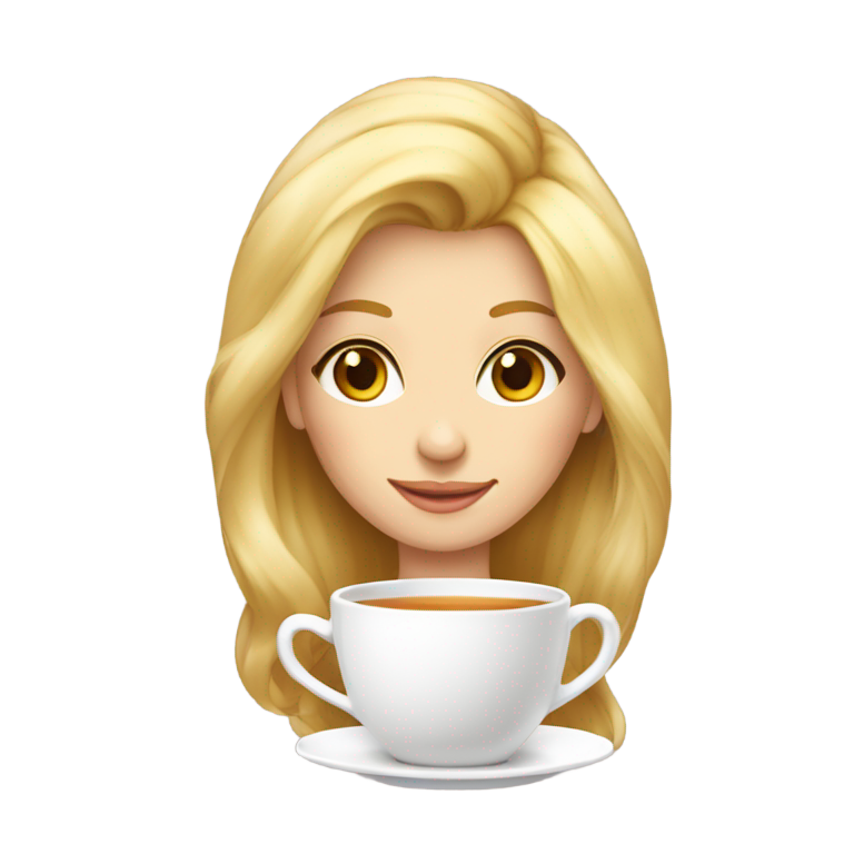 genmoji: Une femme aux cheveux blonds qui boit du thé dans une tasse