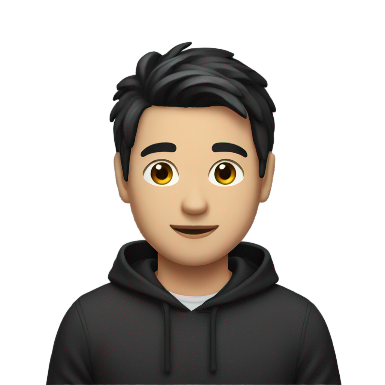 genmoji : A guy in a black hoodie with short dark hair is filming on camera
