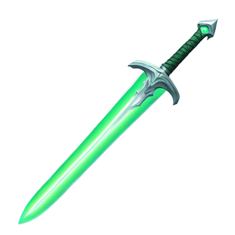 genmoji : Épée argentée lumineuse avec un éclat vert