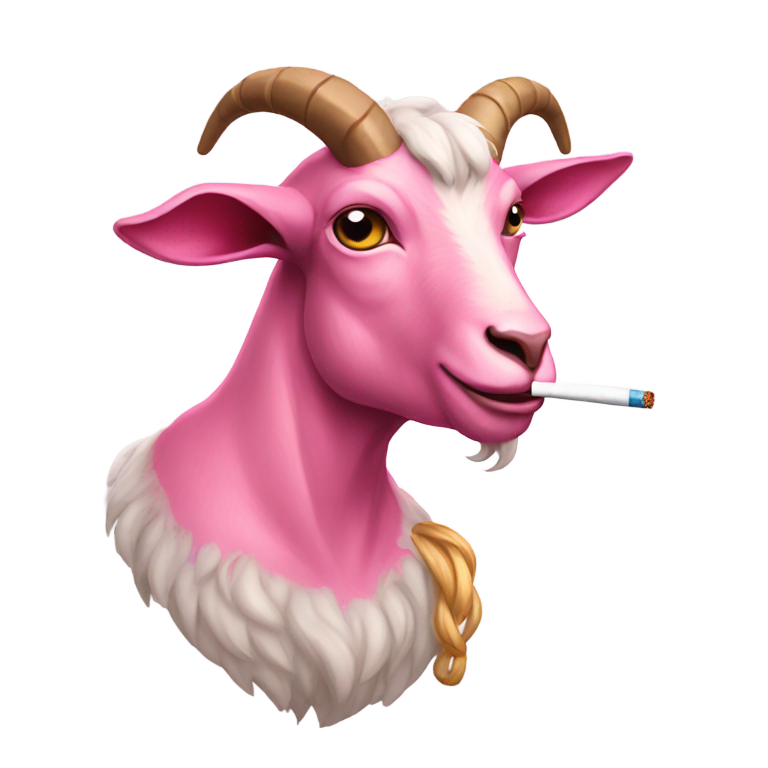genmoji: muscular pink goat smoking a cigarette