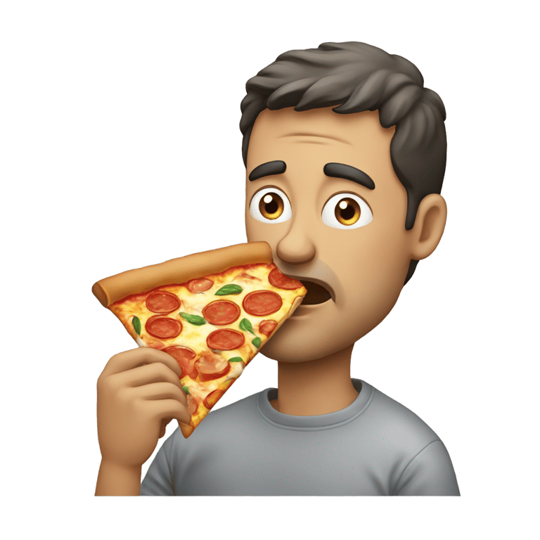genmoji : a man sadly eating pizza