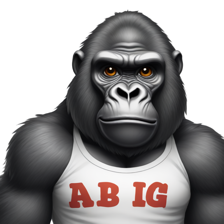 genmoji : Gros gorille mok portant un t-shirt avec les mots "Je suis le GROS MOK" dessus.